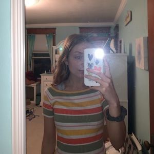 Off the Shoulder Cropped Knit Striped Top